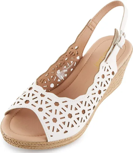 Vista 9 de Alexis Leroy tacón de cuña recortado Vamp Peep Toe Slingback sandalias de mujer Beige