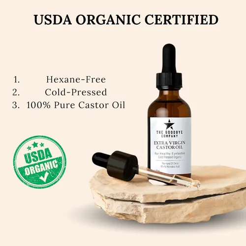 Vista 7 de The Goodbye Company Aceite de ricino orgánico USDA para el crecimiento de pestañas y cejas, 100% puro prensado en frío, sin hexano, 2.0 fl oz