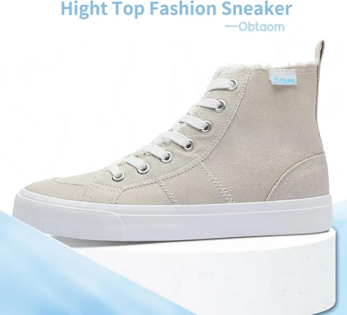 Vista 15 de Obtaom Zapatos de lona de alta calidad para mujer/hombre para jugar a media pantorrilla, zapatillas de deporte de moda casuales con cordones de alta