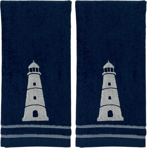 Vista 27 de Serafina Home Toallas de baño suaves y absorbentes para huéspedes: ancla azul náutica con diseño costero de cuerda gris plateada, 2 piezas de 12 "x