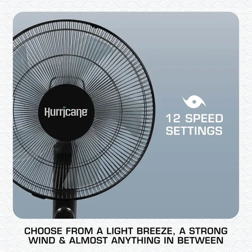 Vista 4 de Hurricane - Ventilador de pedestal oscilante, unidad de enfriamiento de 12 velocidades, 16 pulgadas, negro - Con control remoto, inclinación