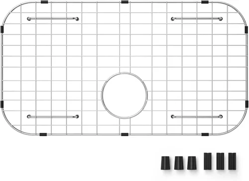 Vista 7 de Rejilla para fregadero de 18 x 12-1/2 pulgadas, drenaje centrado con radio de esquina de 1-1/2 pulgadas, material de acero inoxidable para fregadero