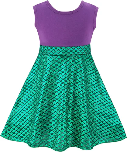 Vista 2 de Funna Disfraz de sirena para niñas, vestido de princesa con orejas y diadema