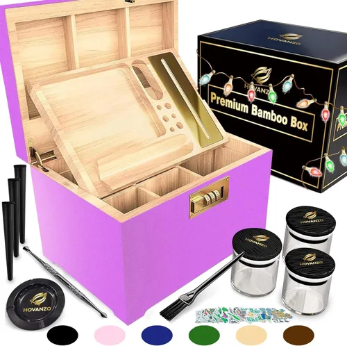Vista 8 de HOVANZO Caja de almacenamiento grande de bambú premium con bandeja organizadora, caja de madera de almacenamiento y accesorios, caja decorativa