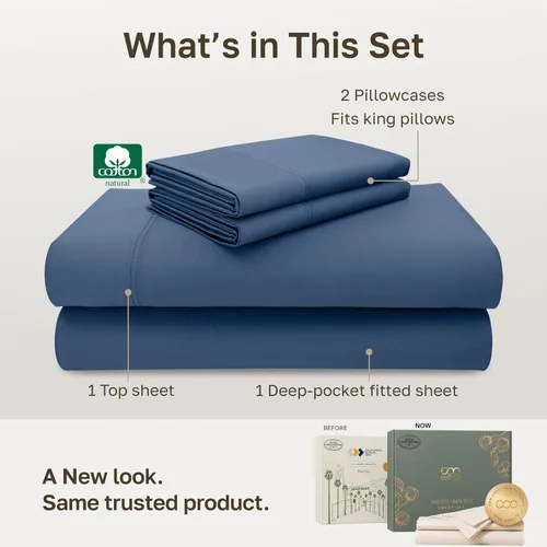 Vista 3 de California Design Den Juego de sábanas tamaño King, 100% algodón, sábanas lujosas de 600 hilos con bolsillo profundo, ropa de cama duradera con 16