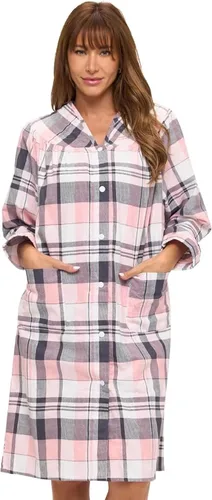 Vista 14 de Casual Nights Vestido largo de franela con botones florales en la parte delantera, manga larga, bata de casa holgada para mujer Floral azul