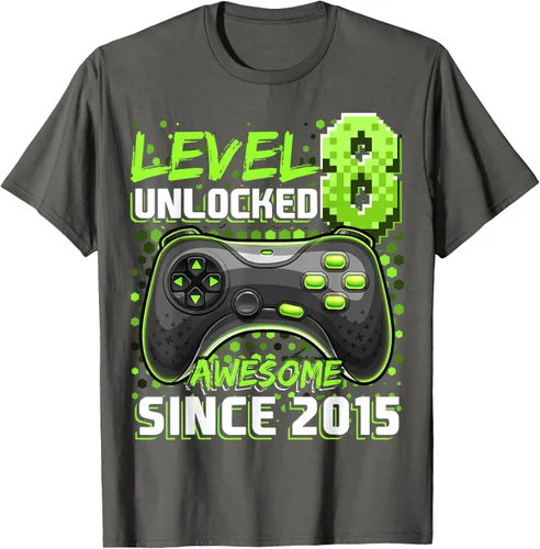 Vista 100 de Level 8 Unlocked Awesome 2015 Video Game 8th Birthday Boy T-Shirt, Negro