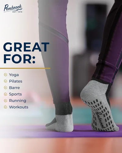 Vista 21 de Pembrook 4 pares de calcetines antideslizantes para hombres, mujeres, marido, papá, calcetines de agarre para hospital, yoga, pilates, barre
