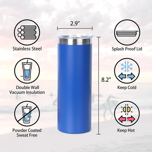 Vista 2 de Muka Vaso delgado de acero inoxidable de 20 onzas, vaso recto con recubrimiento en polvo, color negro 20 oz capacity, Slim profile, Double wall
