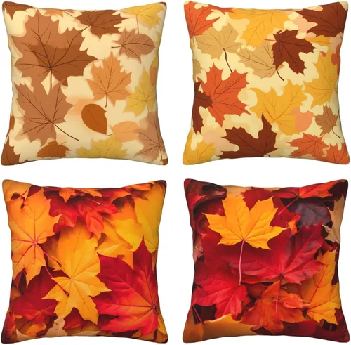 Vista 15 de Ouqiuwa Juego de 4 fundas de almohada coloridas con diseño de pájaros de 12 x 12 pulgadas, cuadradas, decorativas, con hojas de arce otoñales