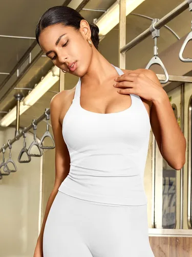 Vista 2 de YEOREO SoftHue Impact Halter - Camiseta sin mangas para mujer Blanco