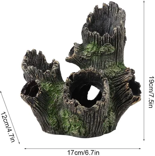 Vista 7 de Tronco de árbol de acuario, hueco de paisaje, tocón de madera, decoración de resina, escondite, cuevas, rocas, decoración, pecera, agujero, piedra