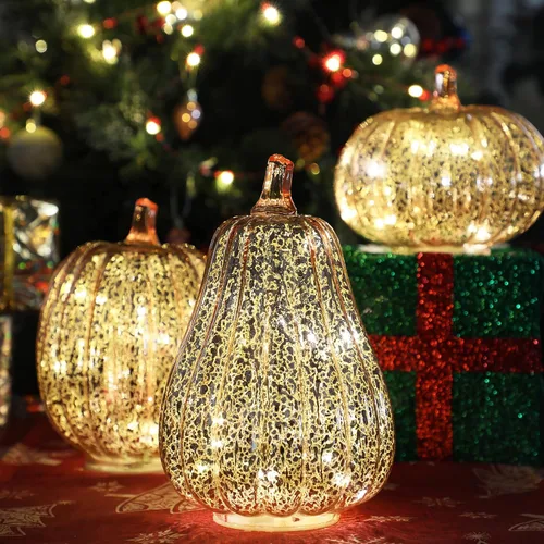 Vista 4 de Romingo Luz de calabaza de cristal de mercurio con temporizador para decoraciones de calabaza de Halloween, decoración de otoño y Acción de Gracias