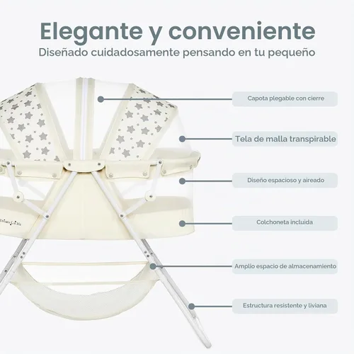 Vista 6 de Dream On Me Karley Moisés, Ganador de Premio Moisés de Viaje Ligero para Bebé, Cuna Plegable de Cabecera, Doble Toldo Ajustable, Diseño Espacioso