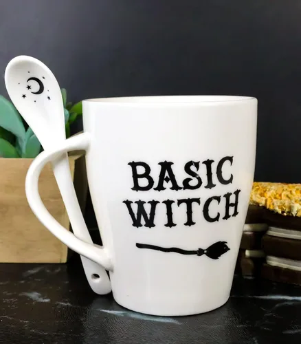 Vista 9 de Ebros Gift Wicca Gothic Alchemy Witchcraft Divinity - Juego de taza y cuchara de porcelana con mango integrado de soporte de cuchara de 9 onzas