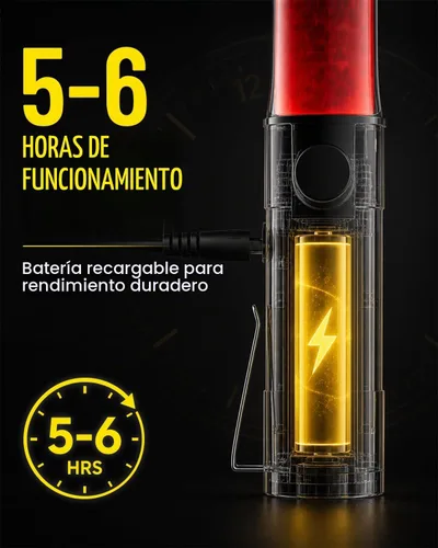 Vista 2 de Varita de Tráfico Recargable de 10 Pulgadas, Bastón de Control de Tráfico Rojo con LED Blanco en la Parte Superior, Varita de Marshalling Aéreo