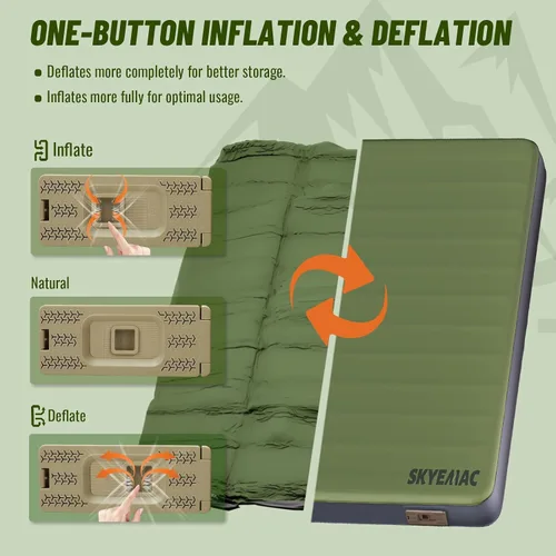 Vista 4 de SKYEMAC Colchoneta de dormir de espuma viscoelástica autoinflable con bomba incorporada – R-Value 13, tamaño matrimonial