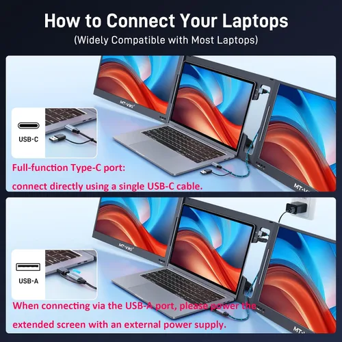 Vista 2 de MT-VIKI Extensor de pantalla para laptop de 15.6 pulgadas, monitor potable para computadora portátil, solo una conexión de cable USB-C, compatible