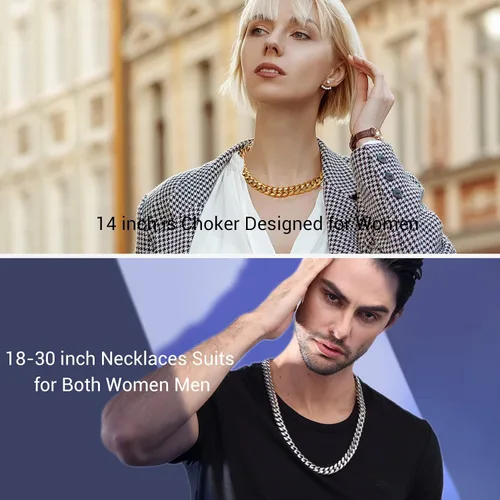 Vista 2 de PROSTEEL Trendy Cuban Links Necklace for Men Women, Black18K Gold Plated 316L Stainless Steel, W 4.8mm-14mm, L 14inch-30inch, Come Gift Box