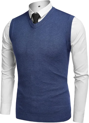 Vista 37 de Amussiar Suéter casual para hombre, chaleco con cuello en V, ajustado, sin mangas, suéter de punto