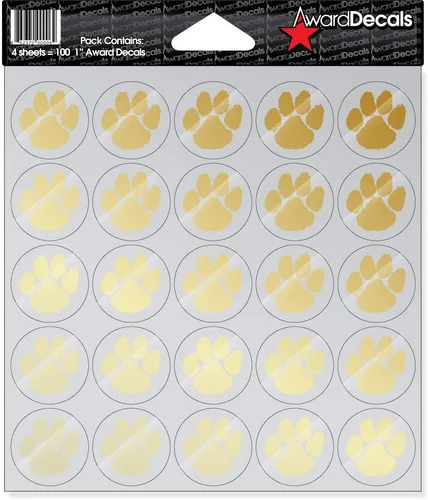 Vista 3 de Award Decals Juego de calcomanías de pata (negro sobre transparente) (100 calcomanías) de 1 pulgada, calcomanías originales Award Decals Premium