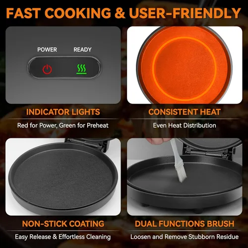 Vista 3 de Baker's Friend Máquina eléctrica de pizza para encimera, máquina para hacer pizza de 12 pulgadas para el hogar, máquina de quesadillas, placas