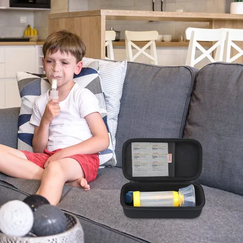 Vista 8 de BOVKE Estuche rígido de viaje para inhalador de asma, espaciador de inhalador para niños y adultos, máscaras, soporte para inhalador, bolsa
