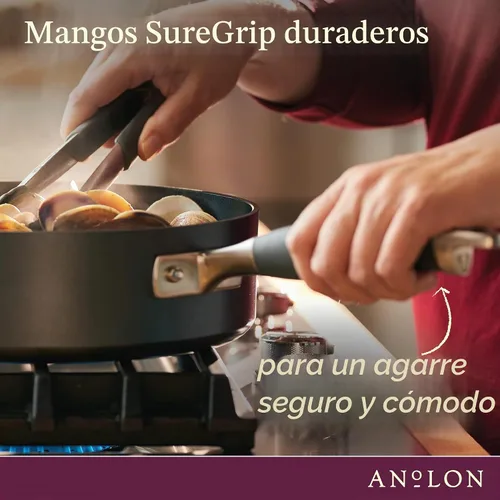 Vista 5 de Anolon Advanced - Parrilla dividida antiadherente anodizada dura, sartén para plancha, 12.5 pulgadas, color gris