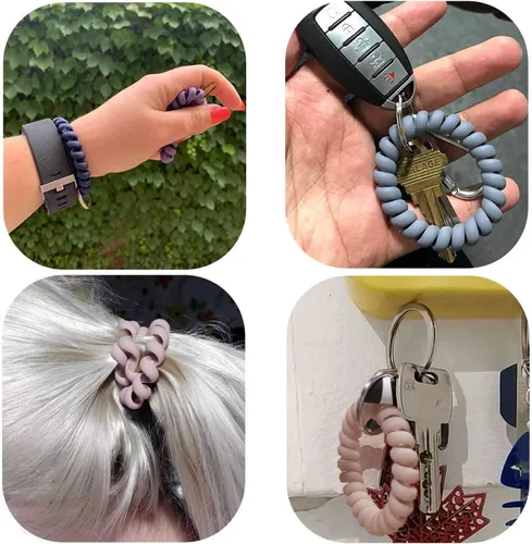 Vista 7 de BIHRTC Llavero de muñeca con resorte flexible espiral de muñeca de bobina de sauna llavero
