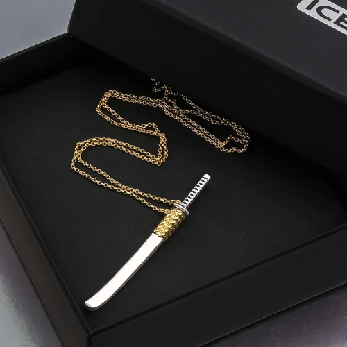Vista 6 de HELLOICE Collar Katana, collar de espada samurái, collar de espada Katana sin revestimiento, chapado en oro de 18 quilates, regalo Katana