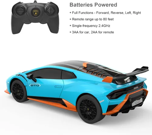 Vista 6 de RASTAR por Lamborghini Huracan STO RC Car 1:24 Escala Control Remoto Coche de Juguete, Vehículo Modelo R/C para Niños Negro RC - Azul