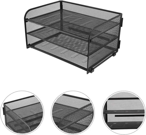 Vista 8 de NUOBESTY Estante de archivo de escritorio de metal, organizador de papel de 3 capas, bandejas apilables para cartas, suministros de oficina