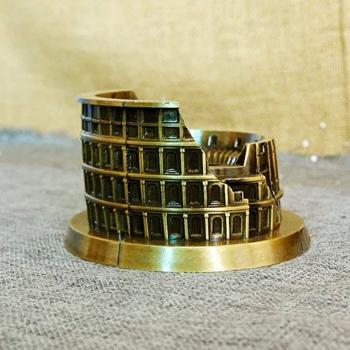 Vista 4 de PROW® Metal Roma Coliseo Modelo Retro Bronce Arquitectura Antigua Artesanía Artesanía Artesanía Hogar Decoración de Escritorio Coleccionable