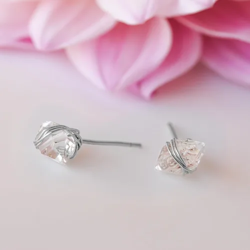 Vista 3 de Herkimer Diamond Stud Earrings in solid 14K, Sterling Silver, Gold Fill, or Rose Gold Fill by Lotus Stone Jewelry