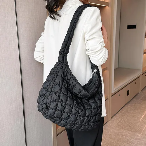 Vista 2 de Bolsa acolchada para mujer, bolsa de hombro acolchada, bolso grande tipo hobo ligero, de nailon acolchado