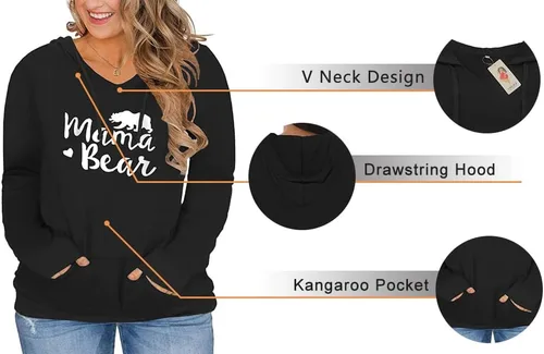 Vista 3 de VISLILY Sudaderas con capucha para mujer de talla grande con cuello en V y bolsillo