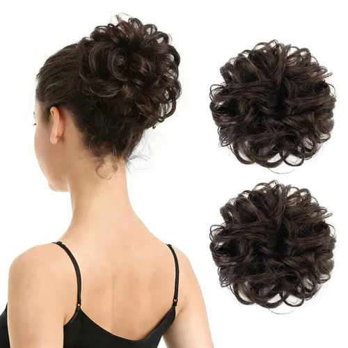 Vista 35 de Barsdar - Moño de cabello 100 % humano, Moño desordenado, Extensiones de cola de caballo, Moño de cabello rizado, Pieza de cabello