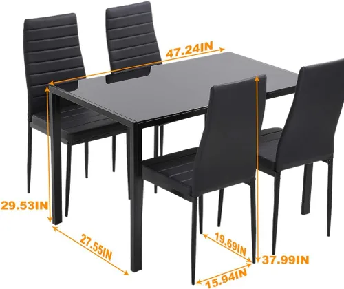 Vista 2 de PayLessHere Juego de mesa de comedor de 5 piezas de cocina con 4 sillas de cuero sintético con marco de metal, rectangular, moderno para espacios