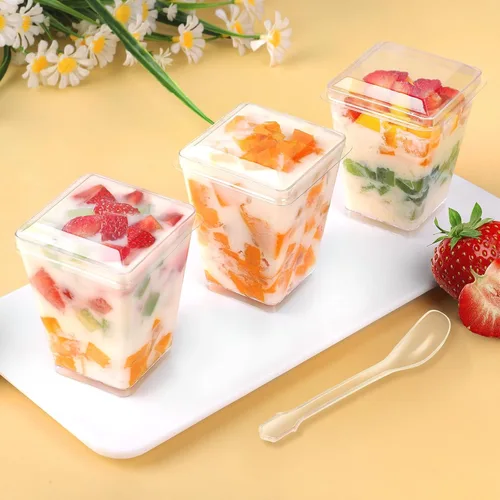 Vista 2 de Paquete de 60 tazas de postre de plástico de 5 onzas con tapas y cucharas, sirve 20 tazas de aperitivo de yogur para fiestas, mini tiradores