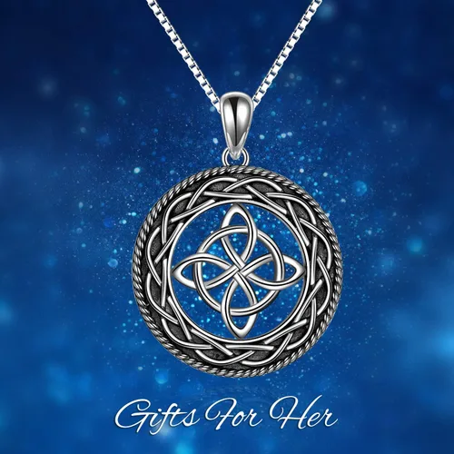 Vista 5 de Collar de plata de ley con nudo celta para mujer y niñas collar celta de la suerte