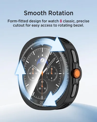 Vista 4 de Miimall [Paquete de 2+1] Funda y protector de pantalla para Samsung Galaxy Watch 8 Classic de 1.811 pulgadas, carcasa protectora chapada en TPU Negro