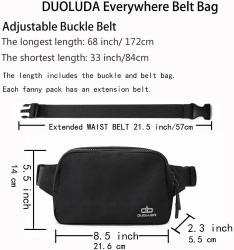 Vista 6 de DUOLUDA Fashion Waist Packs Belt Bag,Fanny Pack Crossbody Bags with Strap Extender for Women Men,Waterproof Waist Bag for Casual Travel Running