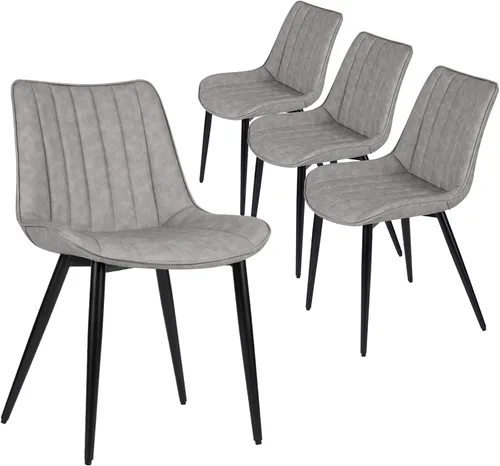Vista 10 de Juego de 2 sillas de comedor voladizas, sillas de comedor modernas de mediados de siglo con patas de metal negro, sillas de cocina tapizadas