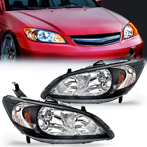 Vista 17 de Nilight - Conjunto de faros delanteros compatibles con Honda Civic 1996 1997 1998. Reemplazo de faros delanteros, carcasa negra, reflector ámbar