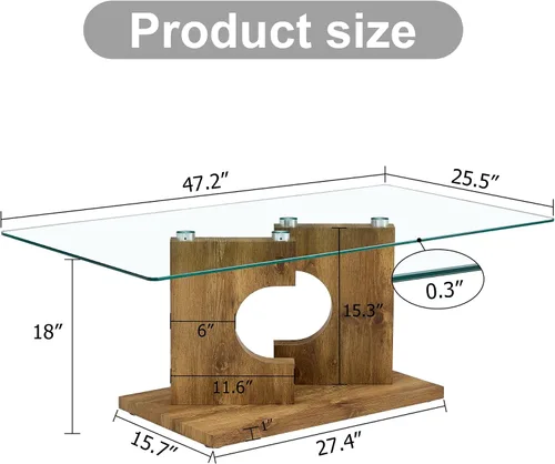 Vista 2 de Mesas de centro de cristal para sala de estar, mesa central rectangular moderna de 47.2 pulgadas, mesa de cóctel minimalista con parte superior