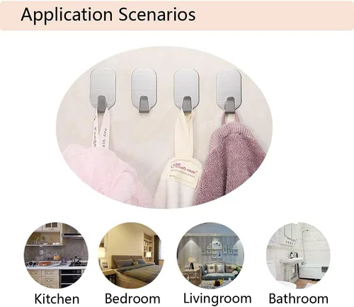 Vista 5 de Ganchos autoadhesivos pequeños para colgar ganchos de pared resistentes Paquete de 10 ganchos adhesivos de pared