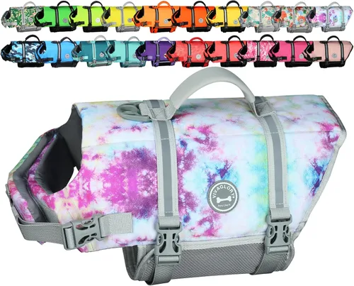Vista 28 de VIVAGLORY Chaleco salvavidas para perros Rip Stop, chaleco de natación con asa, flotabilidad para perritos cachorros, chaleco salvavidas para perros