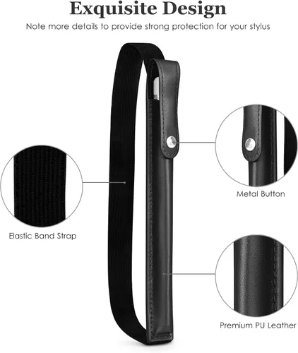 Vista 4 de DTTO Estuche para Apple Pencil Pro, Apple Pencil de 1ª/2ª generación y (USB-C), funda de piel sintética con banda elástica desmontable que se fija
