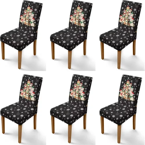 Vista 111 de Rnyleeg Fundas navideñas para sillas de comedor, fundas de asiento de comedor con estampado de campanas brillantes, juego de 1 funda suave y lavable
