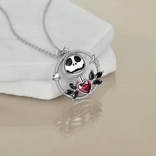 Vista 5 de ONEFINITY - Collar de pesadilla de plata de ley con colgante de corazón infinito collar de calavera para regalo de cumpleaños para mujeres esposa